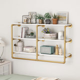 Industrial Rustic Floating Shelf Set - Wall Mounted Pipe Shelving With Heavy-Duty Metal Brackets For Home & Office Organization