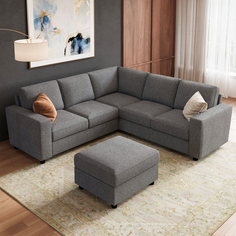 Abramson U-shaped Modular Sectional Upholstered Sofa With Storage Ottoman Gray, 33.9" H x 79.9" W x 79.9" D, Gray Polyester