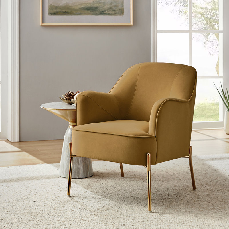 Cleo 26" Wide Contemporary Chair With Recessed Arms, Golden