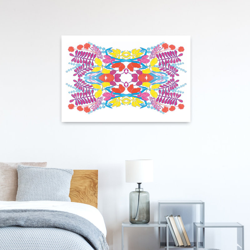 Art contemporain, art floral géométrique coloré et audacieux, H 24 po x l 36 po