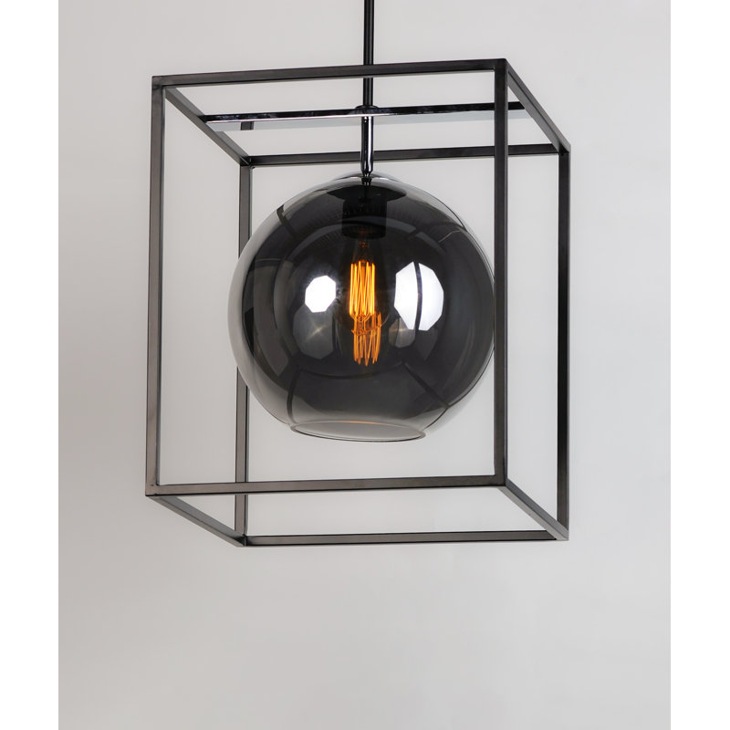 Luminaire suspendu rectangulaire 1 lumière Ozan, Fumée, Noire/chrome poli