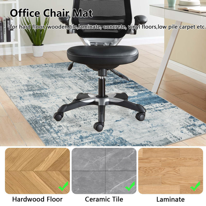 Office Chair Mat for Hard Floors, Anti-Skid, Washable, 90x120cm, Floor Protector, Blue