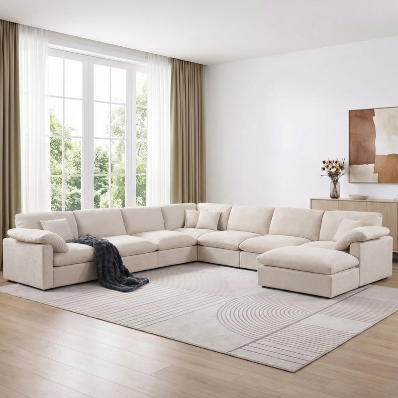 Canapé modulaire surdimensionné en chenille surdimensionné de 144 po avec canapé de 8 pièces et siège rembourré surdimensionné 144 po.