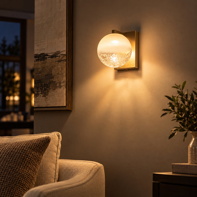 Luminaire de meuble-lavabo mural 6 po avec globe sphérique doré moderne et abat-jour en verre bullé pour salle de bain, chambre à coucher, couloir - blanc chaud 3000K, 6W 380LM, à intensité variable, homologué ETL