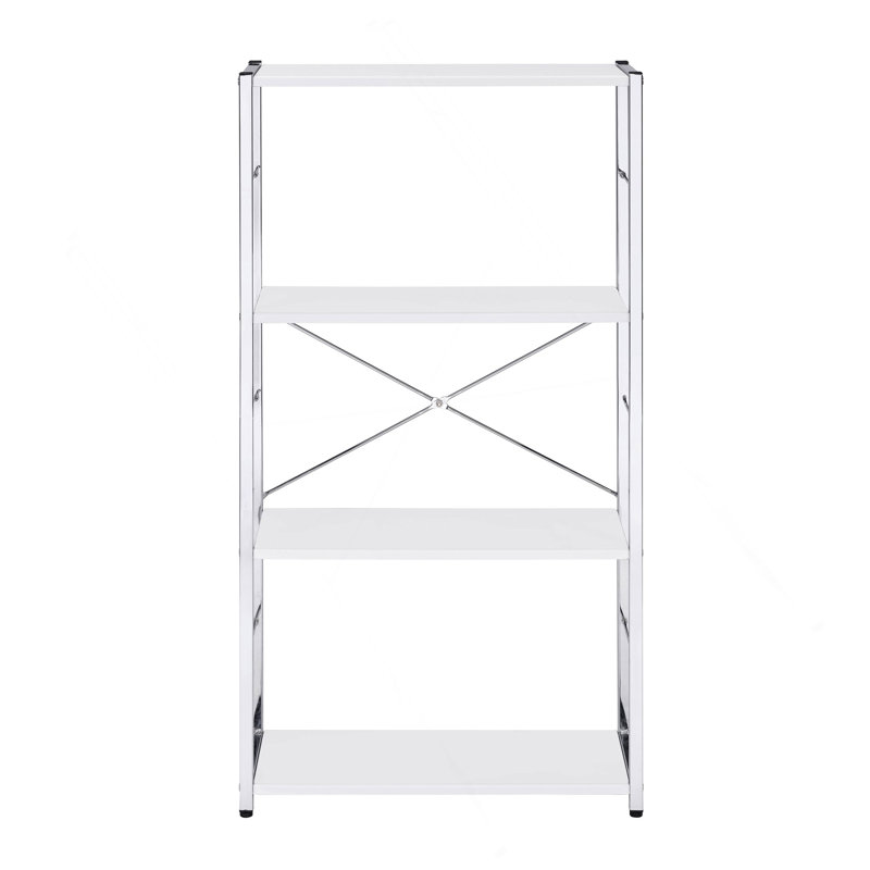 White And Chrome 4-Tier Rectangular Bookshelf, White/Silver