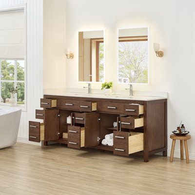 Meuble-lavabo double autoportant 84 po avec plateau en quartz Beckett