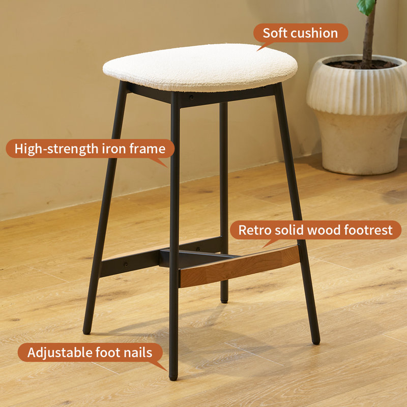 Upholstered Counter Stool with Metal Frame (Set of 2), White, Counter Stool (25.1" Seat Height)