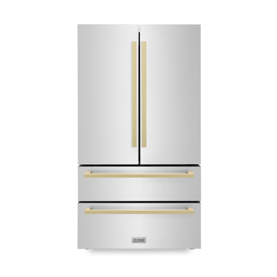 Réfrigérateur 36 portes à 4 portes 36,5 pieds cubes avec machine à glaçons en acier inoxydable avec poignées carrées bronze champagne 36 "Autograph Edition 36"