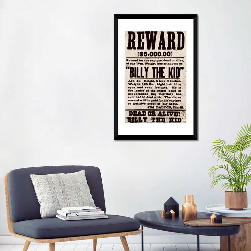 « billy the kid », art textuel sur toile Mugshot, H 60 po x l 40po x P 1,5 po, Toile tendue, Pas de tapis