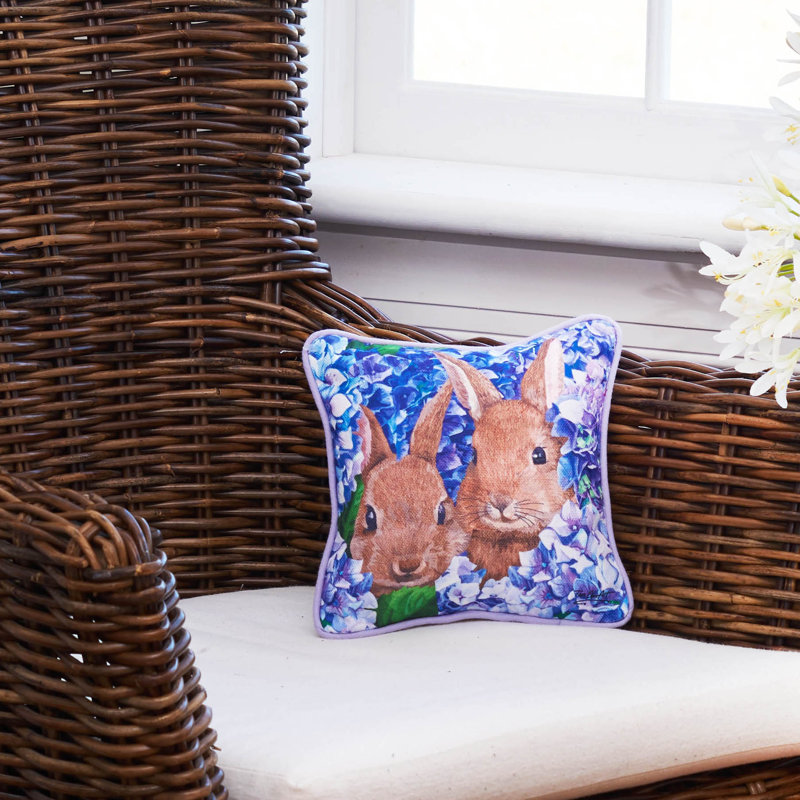 Bunnies in Hydrangeas Throw Pillow
