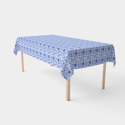 Rectangular Tablecloth, 100% Cotton, 52X104", Watercolor Flowers On Vines Blue