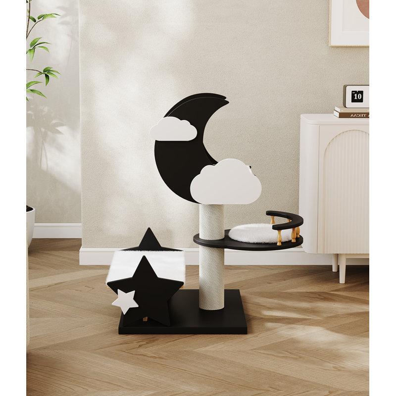 Mewzoom 38" Natural Solid Wooden Cat Tree for Indoor Cats, 3 Level Heavy Duty Luxury Cat Condo