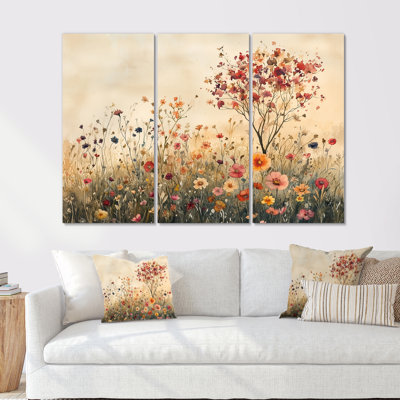 «Red Wildflower», art mural sur toile, «Summer Summer», ensemble de 3 toiles encadrées