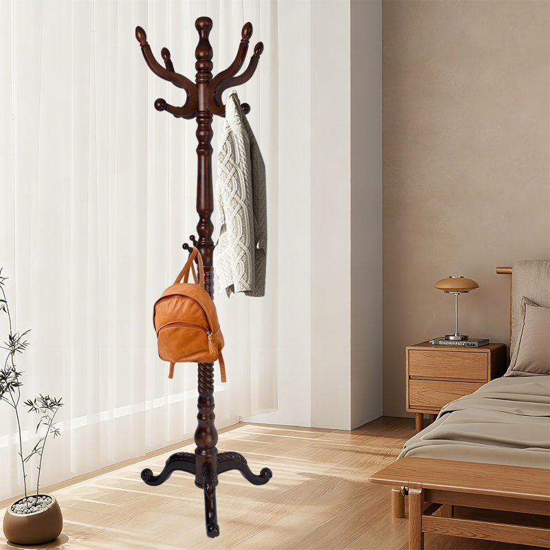 Solid Wood Coat Rack, 11 Hanging Points & Sturdy Base For Hallway, Office(Tri-Walnut)