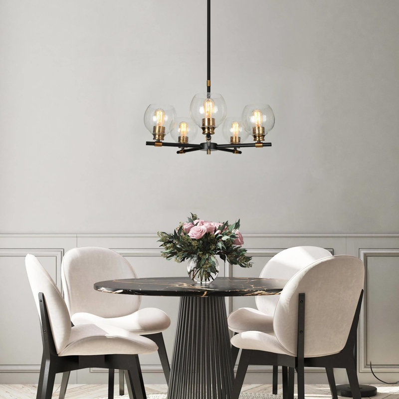 Geona 5-Light Dimmable Globe Chandelier Black Rods