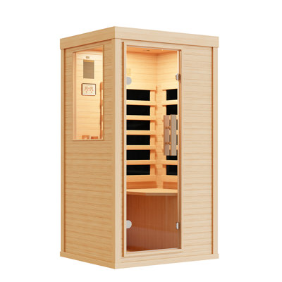 Sauna d'intérieur à infrarouge lointain pour 1 personne, sauna en bois de pruche du Canada avec 4 panneaux chauffants, haut-parleurs Bluetooth, lampe de lecture à DEL et contrôle de température facile