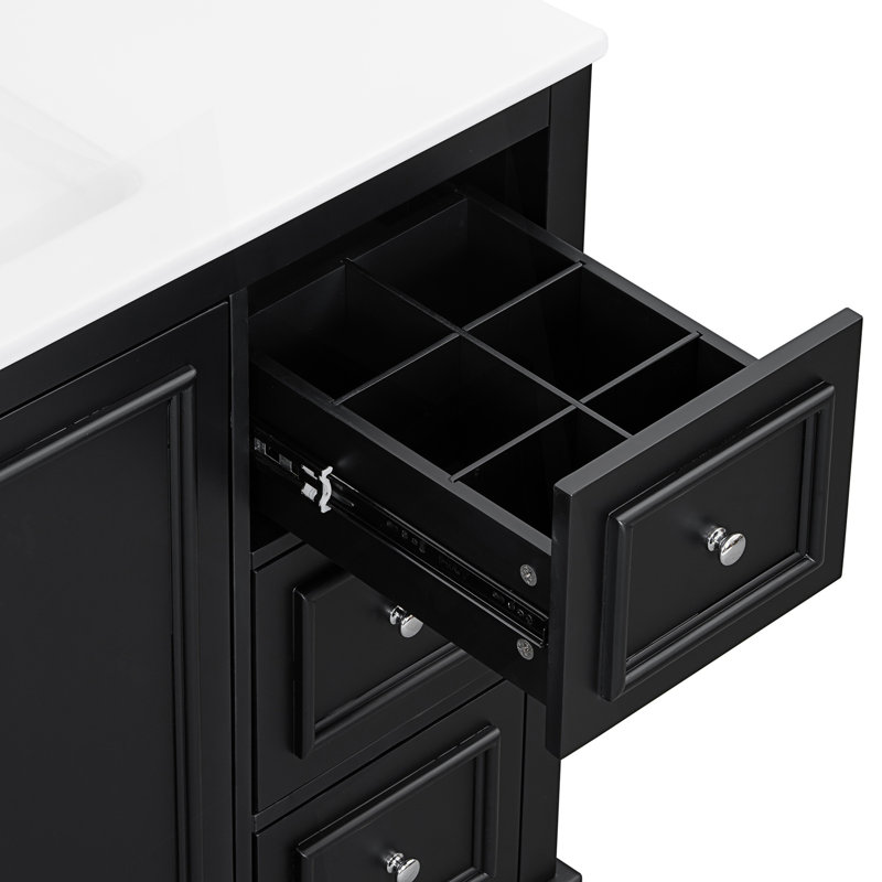 Transitional Bathroom Vanity With Ceramic Sink, Black