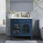 Lavabo de salle de bain de style milieu du siècle de 90,4 cm (35,6 po) avec verre à motifs et bande lumineuse à détecteur de mouvement, lavabo sur pied de style ferme avec rangement, meuble-lavabo haut de gamme pour salle de bain, bleu-1905302029