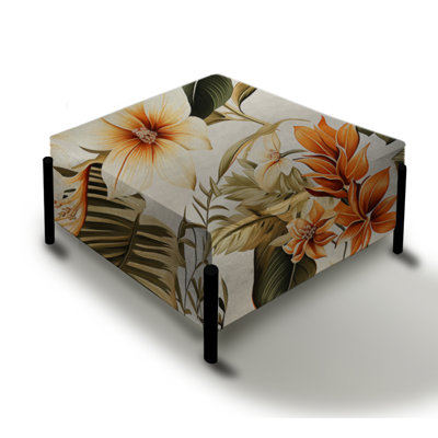 Tropical Greens Warm Earth Tones IV - Tropical Large Square Ottoman