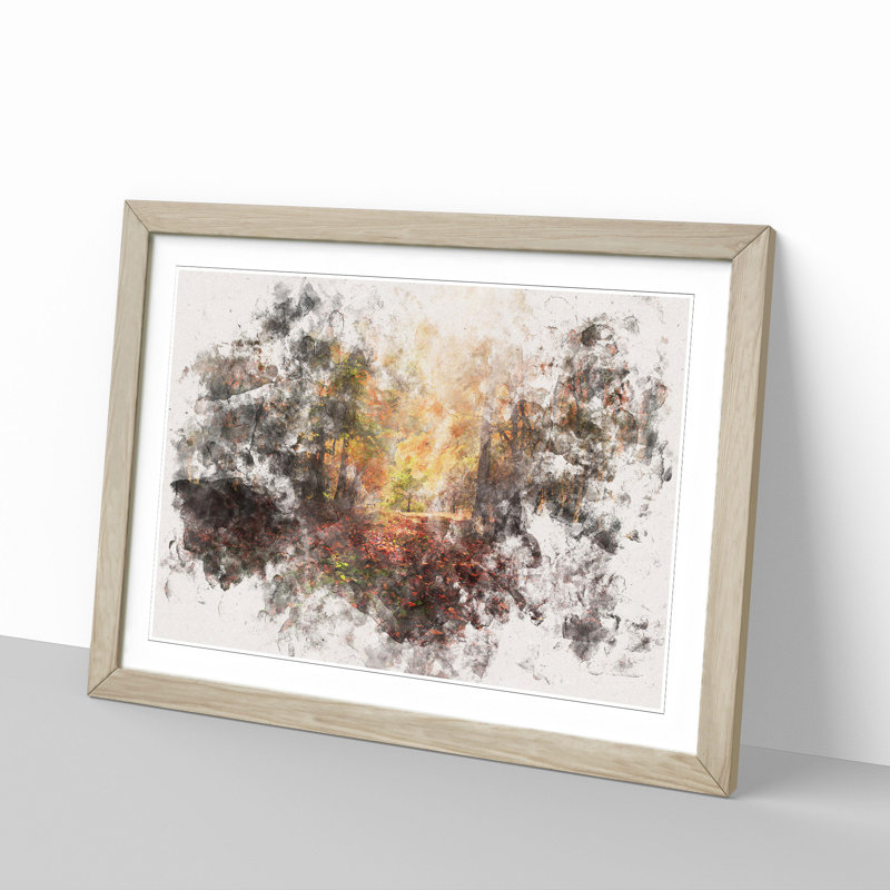 Sunlight Through the Trees Watercolour - Picture Frame Graphic Art Print, 62cm H x 87cm W x 2cm D, Oak Framed