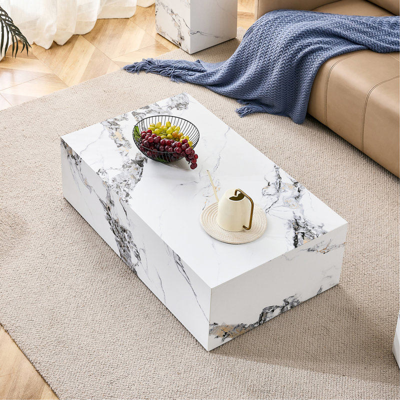 Table basse moderne en panneau de fibres à densité moyenne avec motif en marbre - 39,37 x 23,62 x 11,81 pouces - Design élégant et durable