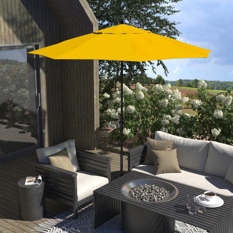 Parasol en bronze 11 pieds avec manivelle en aluminium et oléfine citron, Oléfine jaune