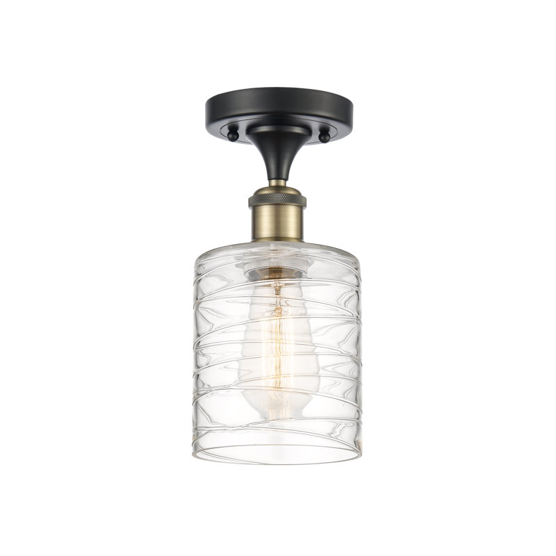 Leilani Glass Semi Flush Mount, No Bulb Included, Clear Deco Swirl, Black Antique Brass