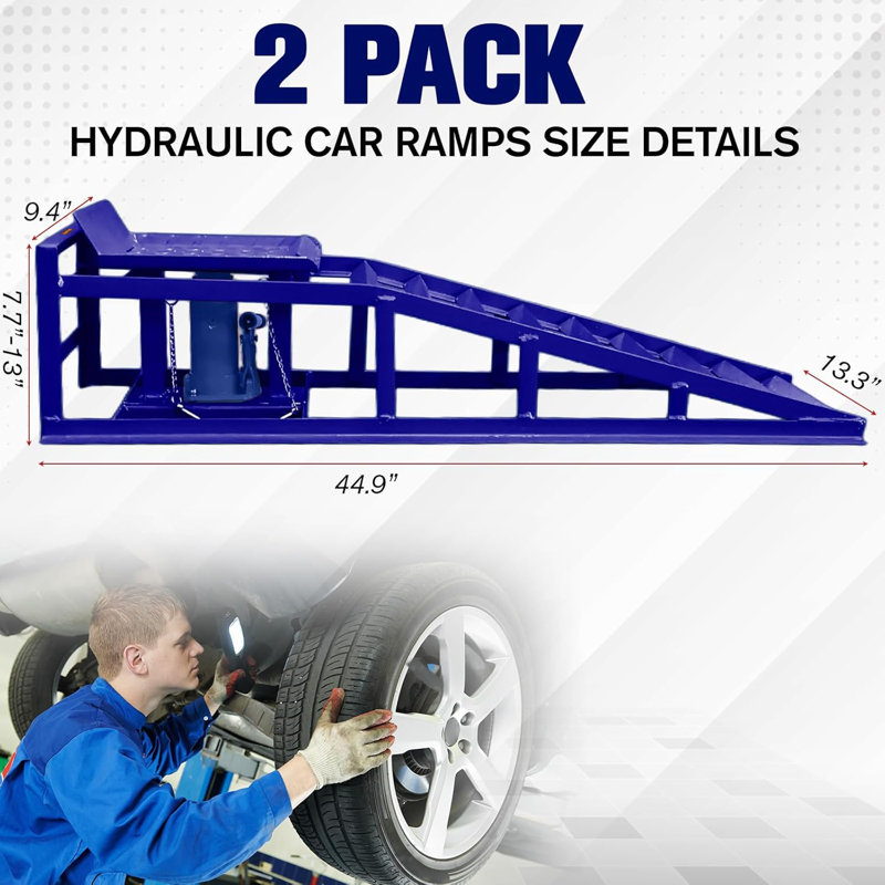 Rampes hydrauliques de voiture extra-plates (lot de 2), capacité de 5 tonnes, hauteur de levage de 25 à 41 cm, pour garage résidentiel, bleues