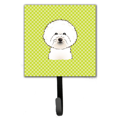 Porte-laisse bichon frisé et crochet mural damier bichon