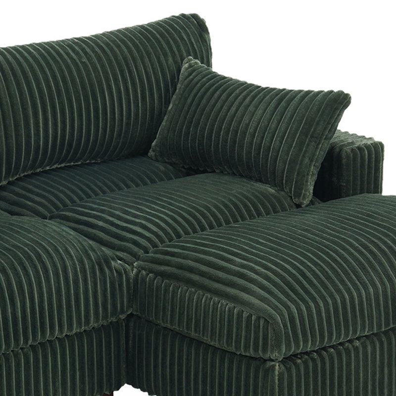 3 - Piece Upholstered Green Faux Rabbit Fur Flannel Reversible Modular Sofa Living Room Sectional Couch with Ottoman