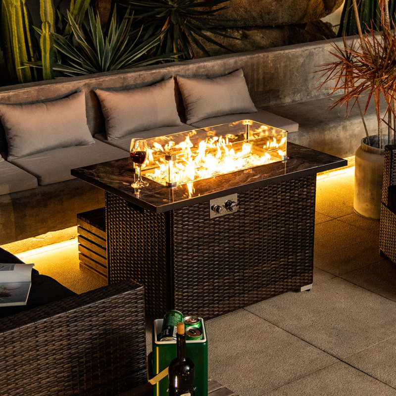 Table de foyer d'extérieur au propane, foyer carré en acier de 50000 BTU pour la terrasse extérieure du jardin, Brun