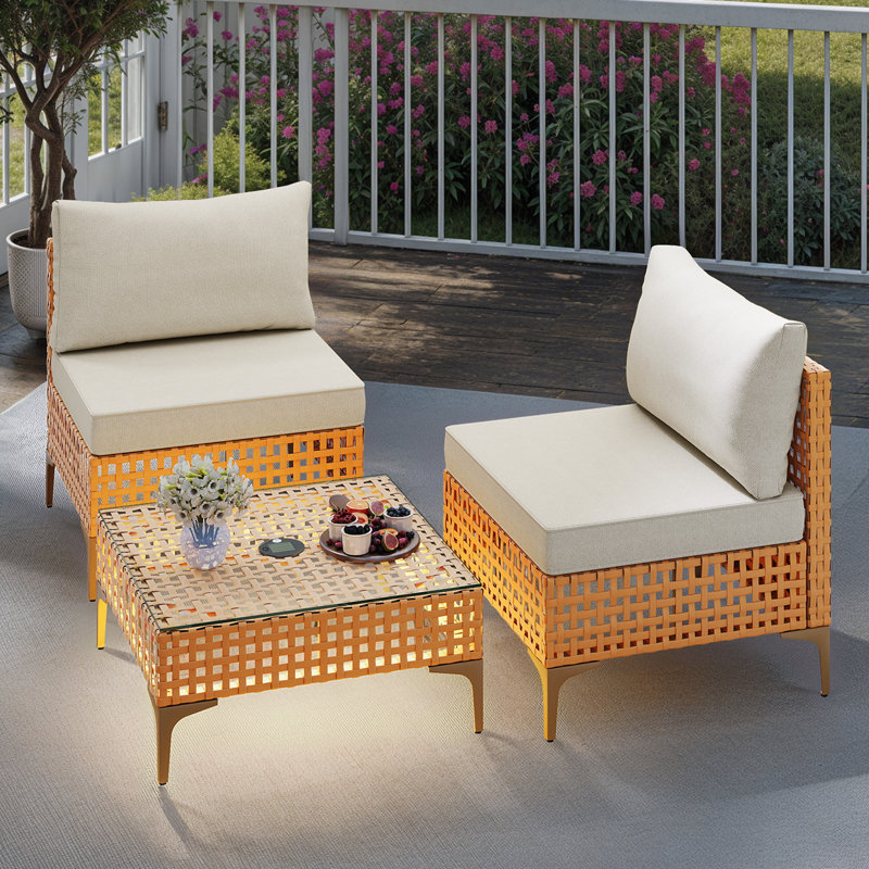  Ensemble de conversation pour patio pour 2 personnes avec lumières solaires