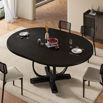 59”extendable Round Dining Table For 4-8 ,dining Room Table With X-shaped Heavy Duty Metal Base,thickened Mdf Board,modern Kitchen Dining Table,space