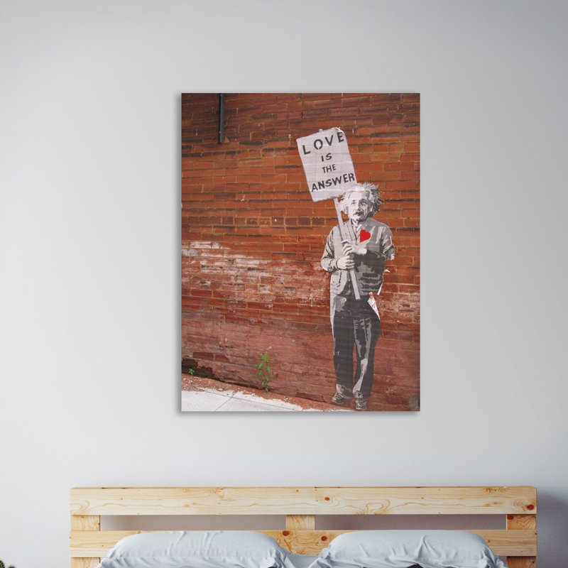 « einstein love is the answer », reproduction d’impression sur toile tendue, H 32 po x l 24 po x P 1,5 po