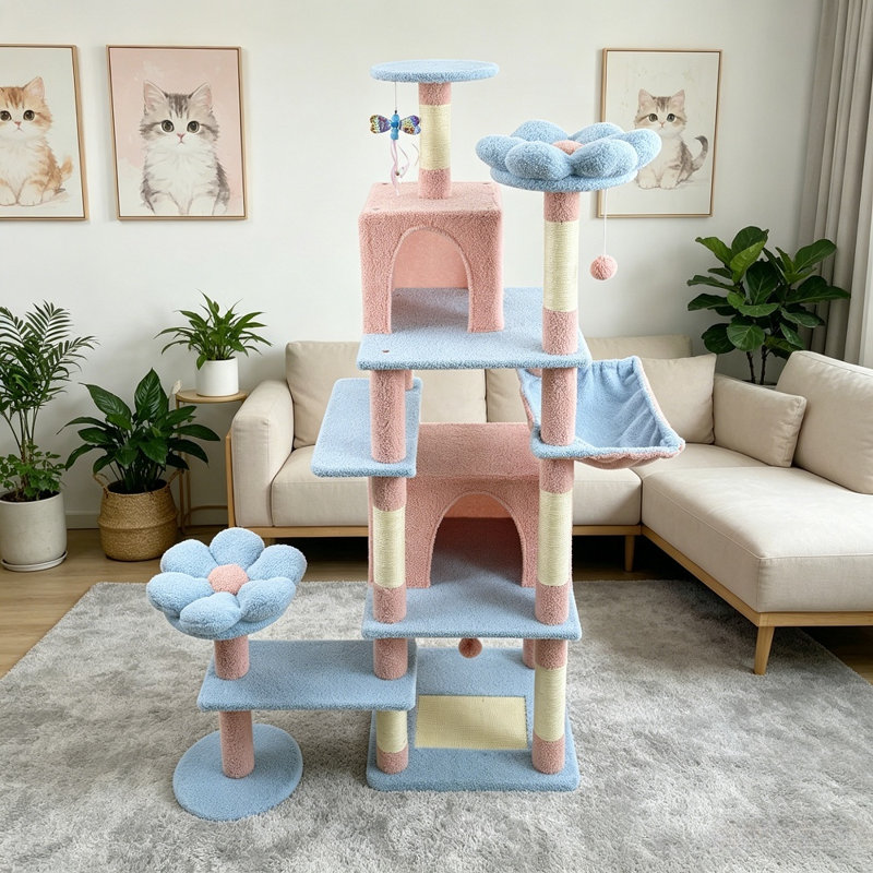 Arbre à chat 71 po avec condo et hamac 71 po, Bleu