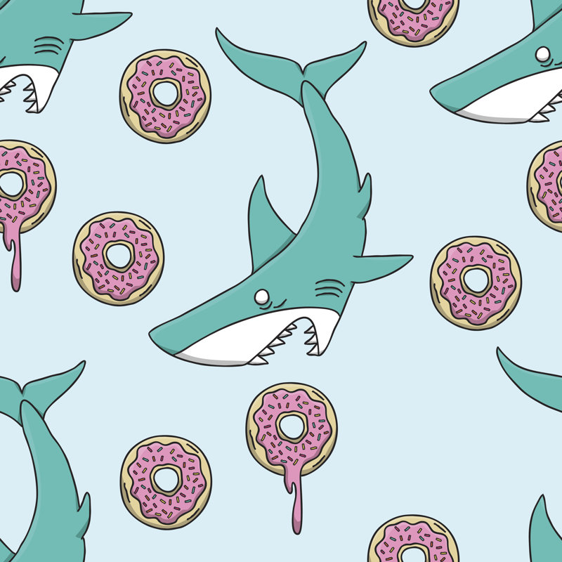 Shark Vs Donut Pattern - Wrapped Canvas Print, 76cm H x 76cm W x 3.8cm D