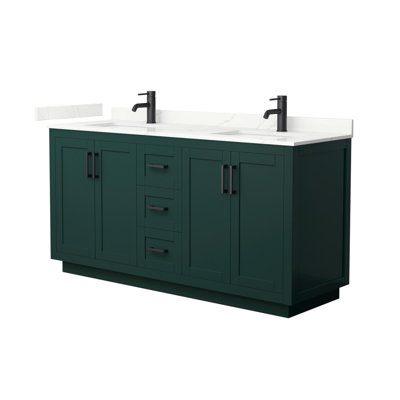 Meuble-lavabo double autoportant de 66 po avec plateau en quartz Miranda