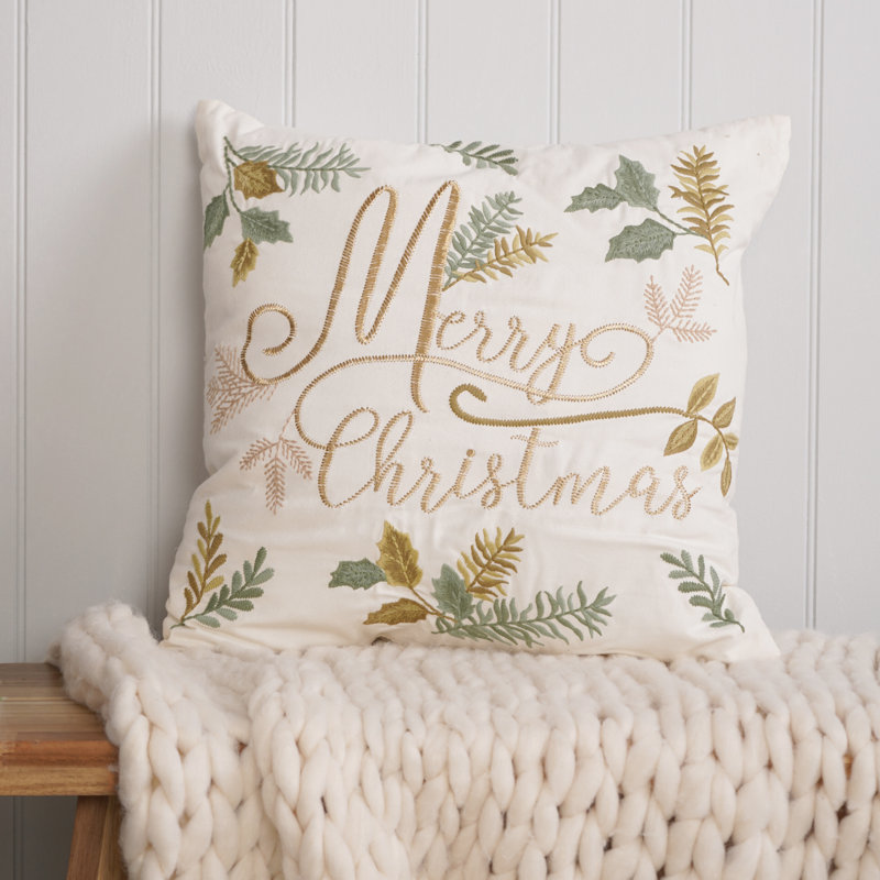Merry Christmas Cushion with Gold Thread Embroidery