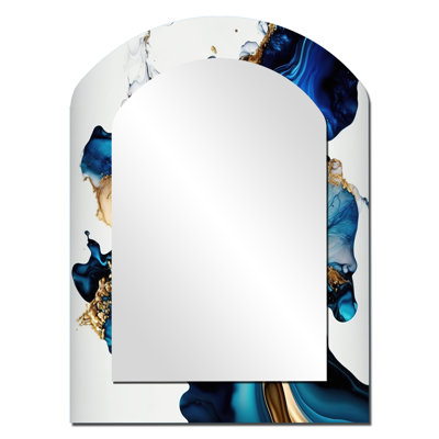 Abstract Marble Geode Blue II - Marble Arch Wall Mirror, Modern Asymmetrical Decorative Mirror, Printed Metal Art