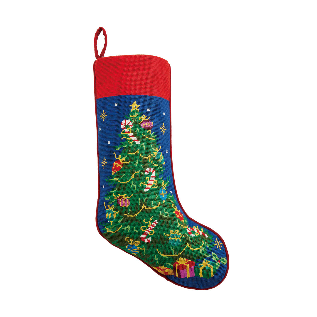 Christmas Tree Embroidered Needlepoint Stocking Mistletoe and Co.