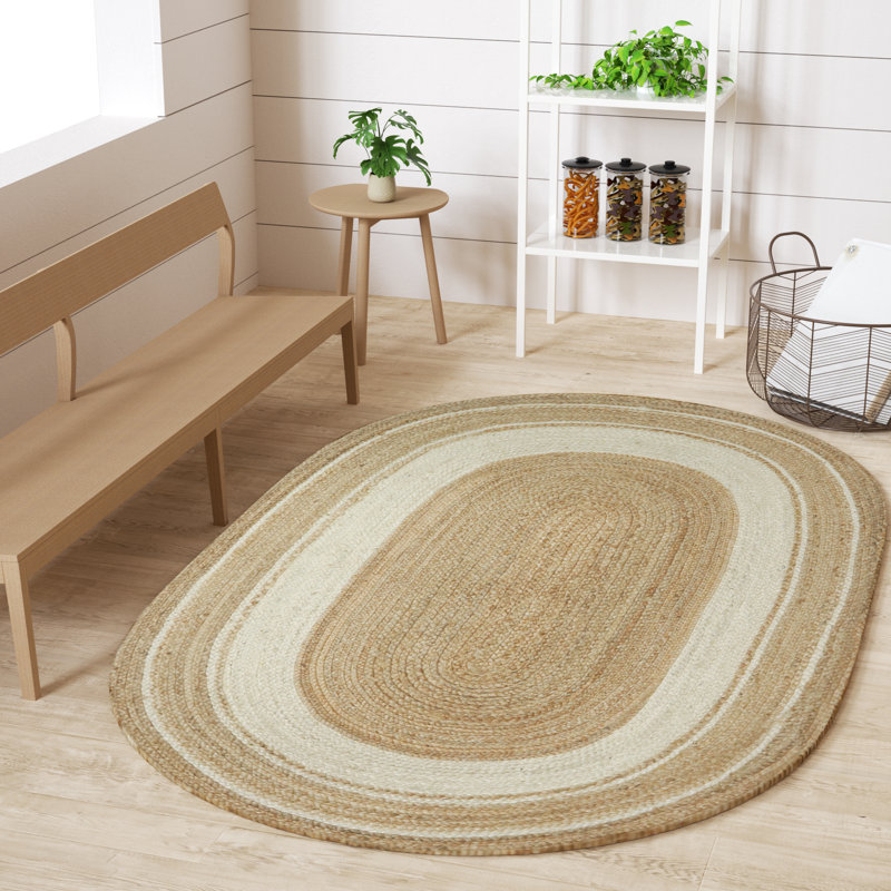 Kayleigh Hand-Braided Jute Area Rug, Brown/Cream, Oval 3' x 5'