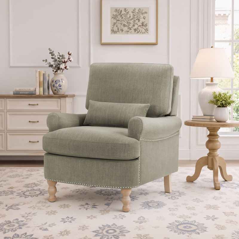 Fauteuil d'appoint rembourré Rickon, avec accoudoirs arrondis et coussin lombaire, pour salon, chambre à coucher ou bureau à domicile