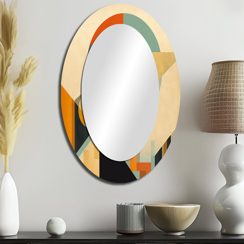 Pleine lune symphonie Mid-Century abstraite II - miroir mural Mid-Century ovale bleu, 36 po x 24 po