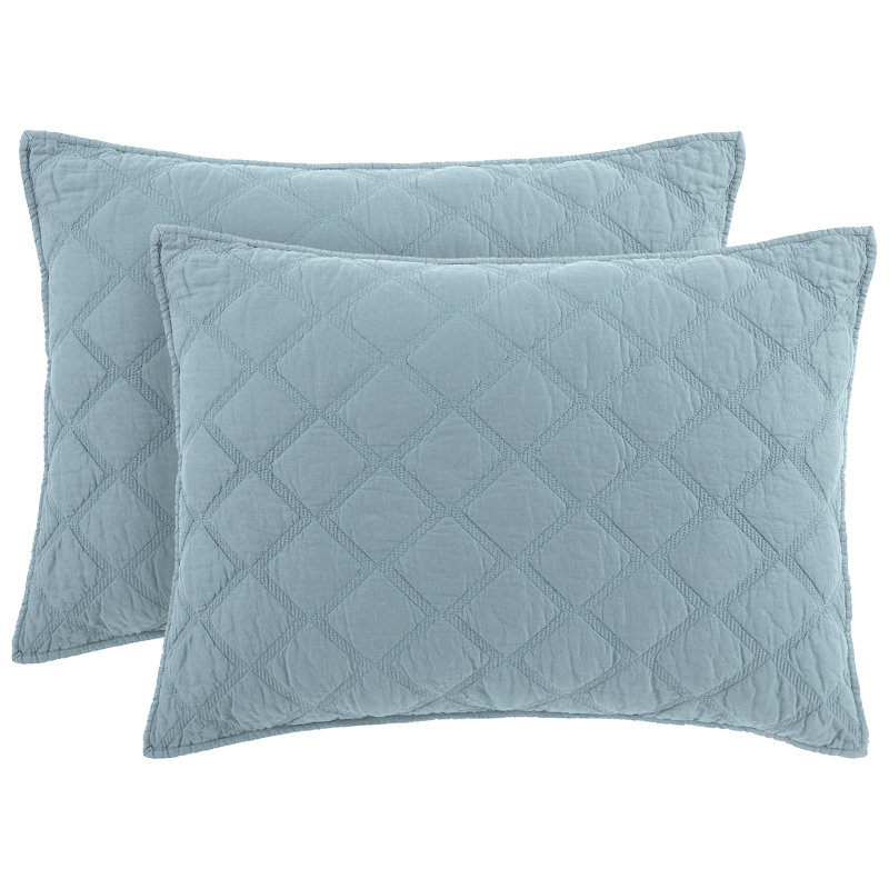 Twin Light Aqua Cotton Diamond Quilt Set
