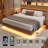  King Size Floating Bed Frame With Led And Charging Station,metal Platform Bed Frame With Storage Headboard,no Box Spring Needed,noise-free,easy To Assemble,walnut