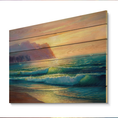 «Beautiful Blue Ocean Sunset And Waves VI», art mural sur toile nautique et côtier