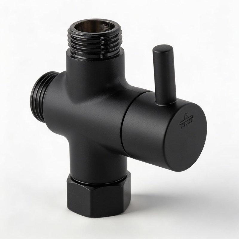 Brass Shower Arm Diverter for Fixed Shower Head with 2-Way Diverter, Matte Black