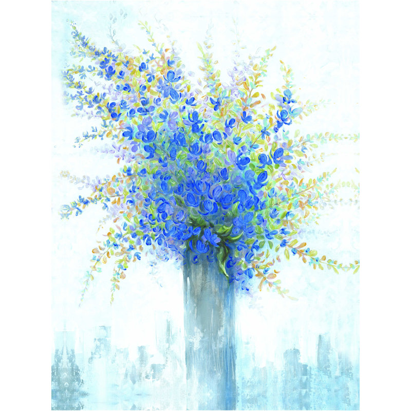 Vase bleu - peinture sur toile tendue, H 24 po x l 18 po