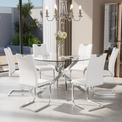 7 - Piece Round Glass Pedestal Dining Set
