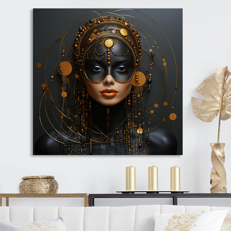 Or et noir Tribal Godness Queen II - art mural mode, Toile tendue, H 36 po x l 36 po x P 1,5 po